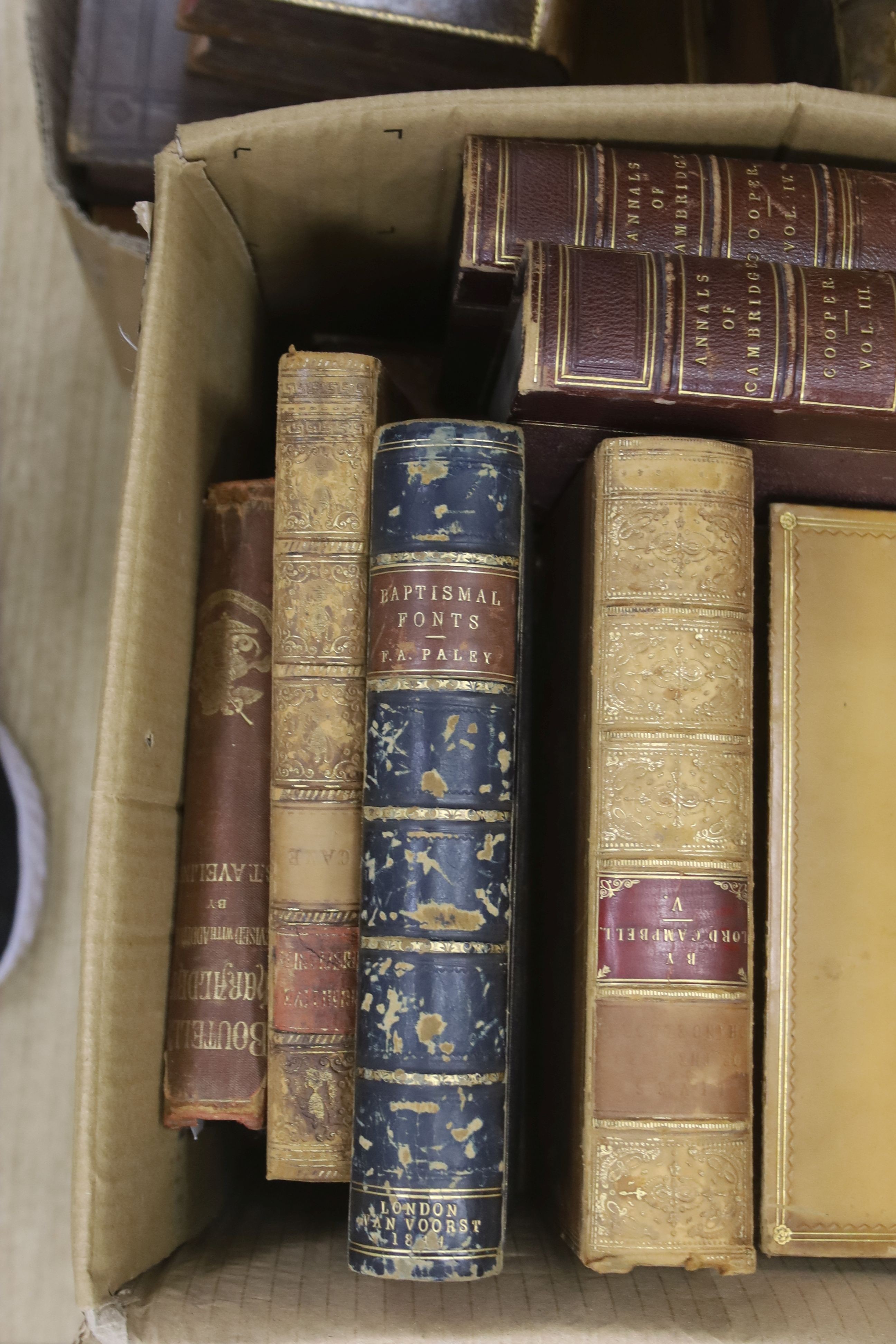 Kemble, John Mitchell. The Saxons in England. new edition, 2 vols. near contemp. tree calf, gilt panelled spines, marbled edges and e/ps. 1876; together with some other leather bound books, approx. 35 vols